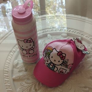 Hello Kitty Pink Striped Bottle and Hot Pink Cap Hat Set